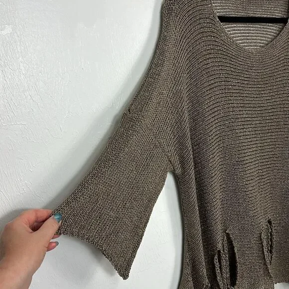 Cotton Blend Cutout Detail Taupe Relaxed Fit Pullover Sweater Size XL/XXL - Picture 3 of 8